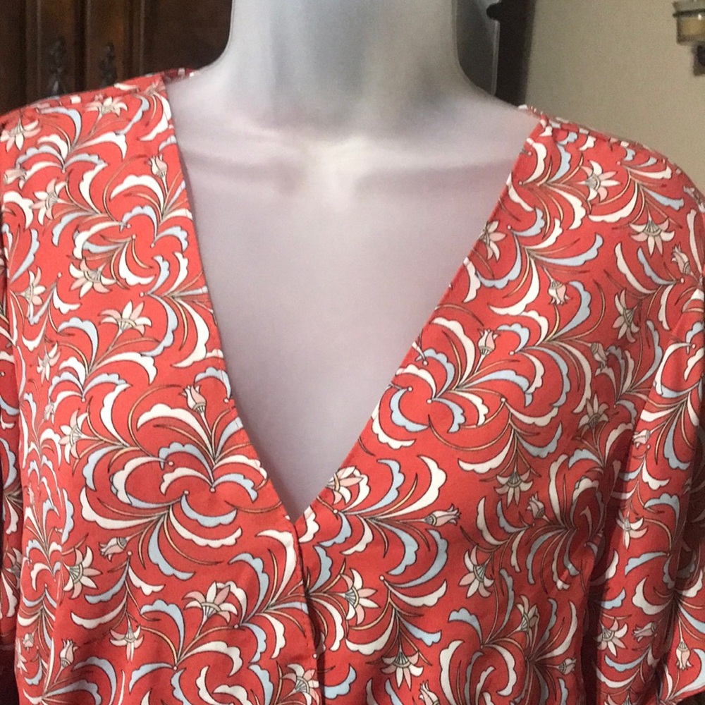 Max Studio brick color Wrap Ruffled Long Sleeve Blouse - Picture 4 of 5